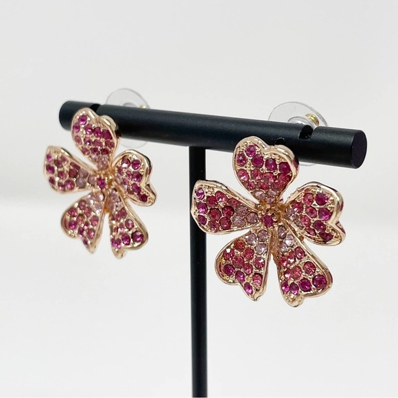 JTV Off Park Collection Pink Ombre Crystal Rose Tone Flower Earrings - Picture 4 of 7